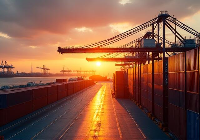 Industrial shipping container yard in Africa