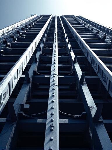 Abstract industrial steel structure reflecting high-contrast light